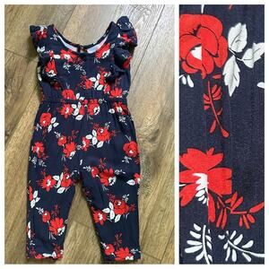 Janie and Jack Floral Girl’s Jumpsuit, Red/White/Blue, USA, Snaps, 18-24m